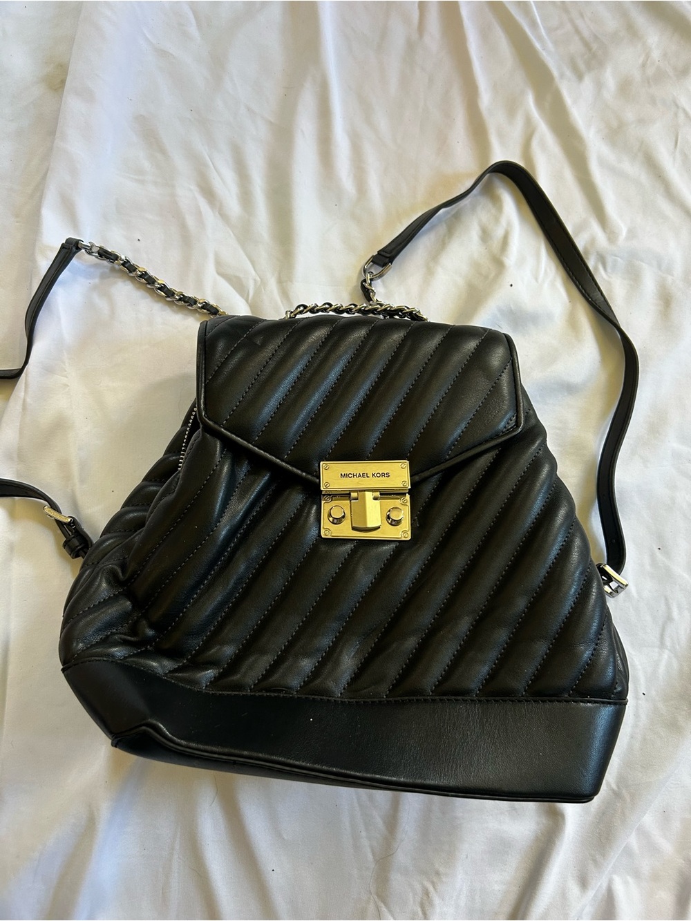MICHAEL KORS Black Quilted Leather Backpack with Gold Hardware